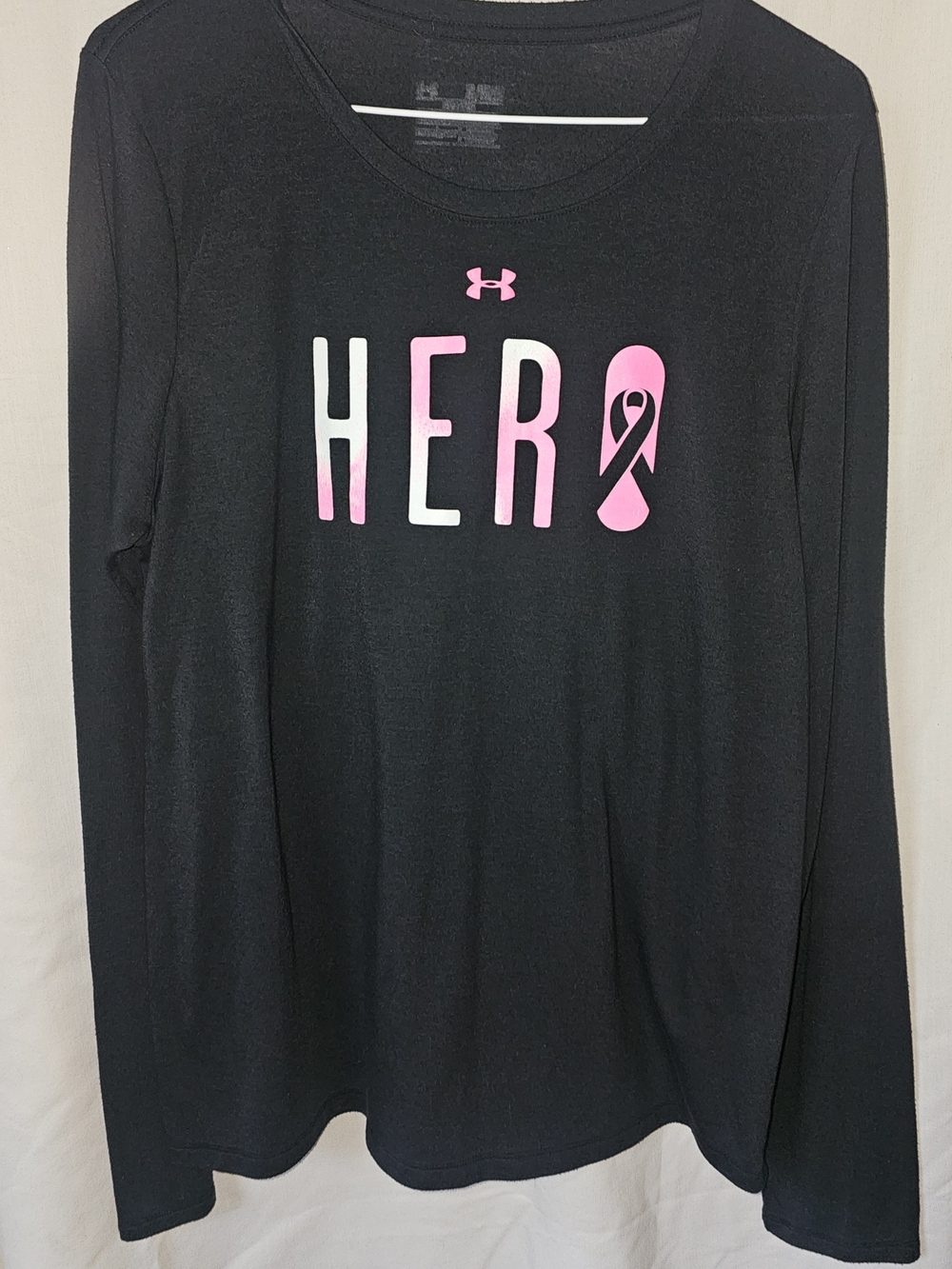 Under Armour Black Long Sleeve 'HERO' Pink Ribbon Tee